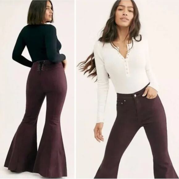 Free people maroon Lace Up Flare jeans - Picture 1 of 4